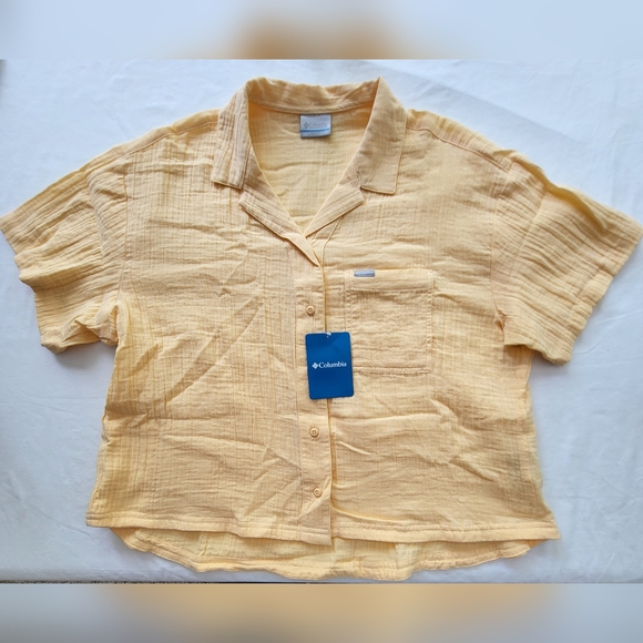 COLUMBIA Holly Hideaway Breezy Short Sleeve Top - Size L - Light Yellow (NWT) - Picture 6 of 14